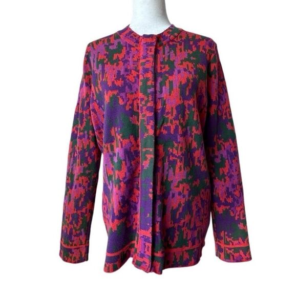 Isaac Mizrahi Live Art Deco Cardigan Sweater Knit Zip Up SZ M - Picture 1 of 16